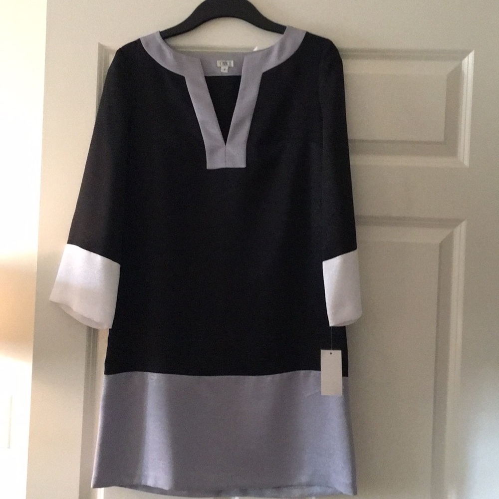 NWT Shift dress in silver lamée colorblock Sz 2